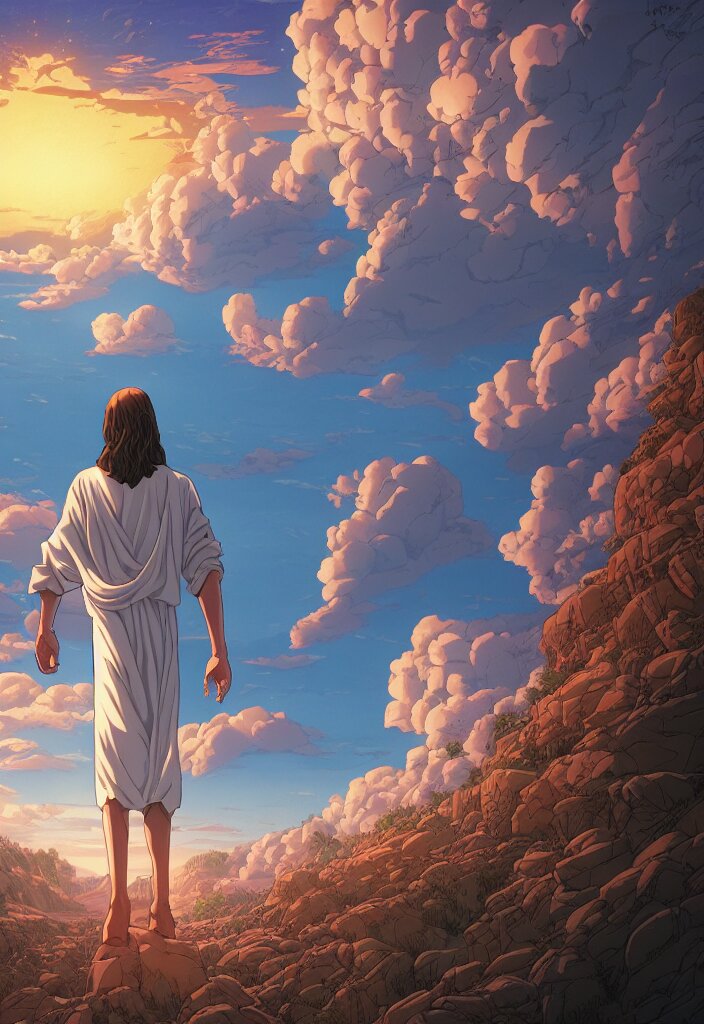 the second coming of jesus by dan mumford, yusuke murata and makoto shinkai, 8 k, cel shaded, unreal engine, featured on artstation, pixiv 