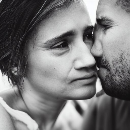 A woman and a man face to face, close up portrait shot
