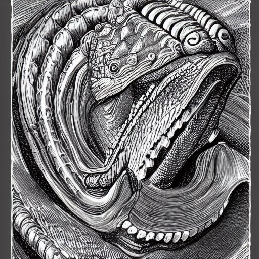 detailed bust portrait of a noble fantasy humanoid moray eel warrior. hand drawn bestiary illustration 