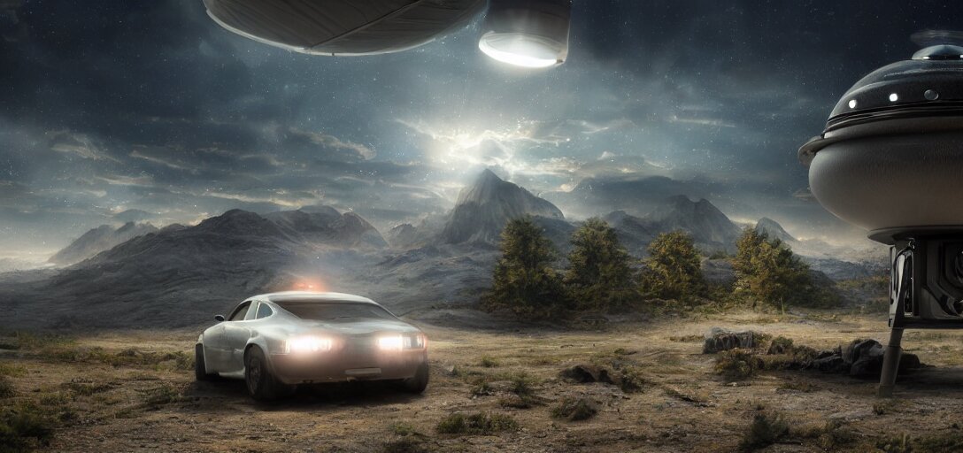 A beautiful hyper realistic ultra detailed lifelike matte painting of a UFO abduction, unreal engine, deviantart, flickr, artstation, octane render, textured, colorful, extreme realistic detail, physically based rendering, pbr render, very detailed, volumetric lighting, detailed lighting, octane render, 4k, cinematic lighting, 8k resolution