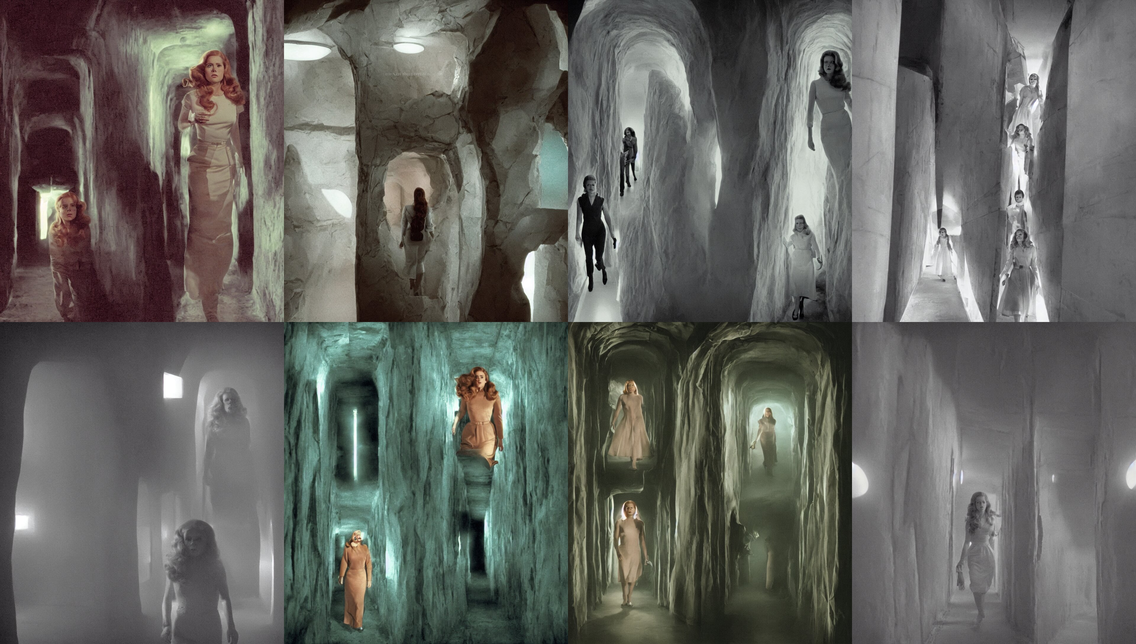 face close-up of Amy Adams walking through an eerie space ship hallway, 1960s Technicolor, Ludek Pesek, Rick Guidice, Chesley Bonestell, Lucien Rudaux, Rolf Klep, Fred Freeman, George Pal