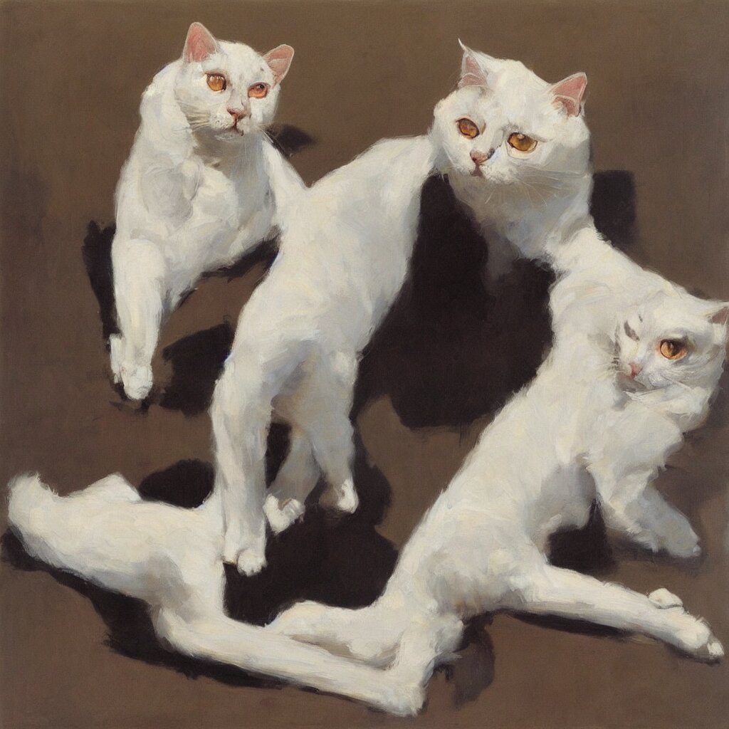 Ben Aronson 1950: A Noble White Cat in Blue Sky. change background to blue sky