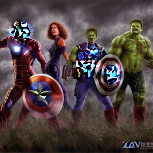 a Portrait of the Avengers as Zombies, Highly Detailed, Digital Photo, HDR, by Christopher Bretz and John Carpenter, Vivid Colors, High Contrast, 8k Resolution, Intricate, Photorealistic, Smooth, Psychedelic Color Scheme, Concept Art, Award Winning, CG Society Contest Winner. Turn the characters into chainsaw-wielding cannibals