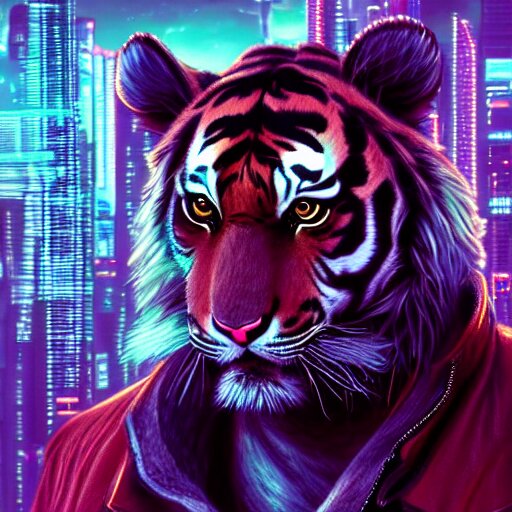 Add a neon lighting effect to the tiger's jacket.