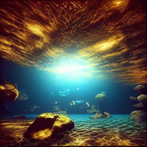 “angel underwater with a beam of light lots of sea creatures ultra detailed artistic render unreal engine 5”
