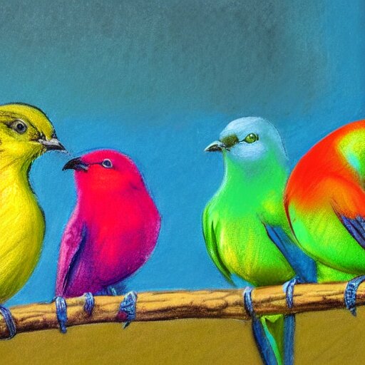 pastel painting of colorful birds 