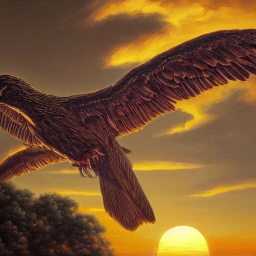 a job offer with wings, flapping its wings flying in sunset sky, oil on canvas, portrait, intricate, 8k highly professionally detailed, HDR, CGsociety