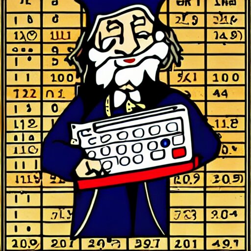 wizard holding a calculator 