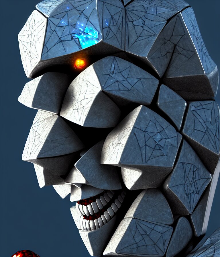 front shot of a court jester character ominous intricate fractal hyper cubes platinum cracked glass dark future metallic holography crystal shard lit edges poly extraordinary detailed robotic concept artstation sharp focus ray tracing cinematic masterpiece fine portrait 