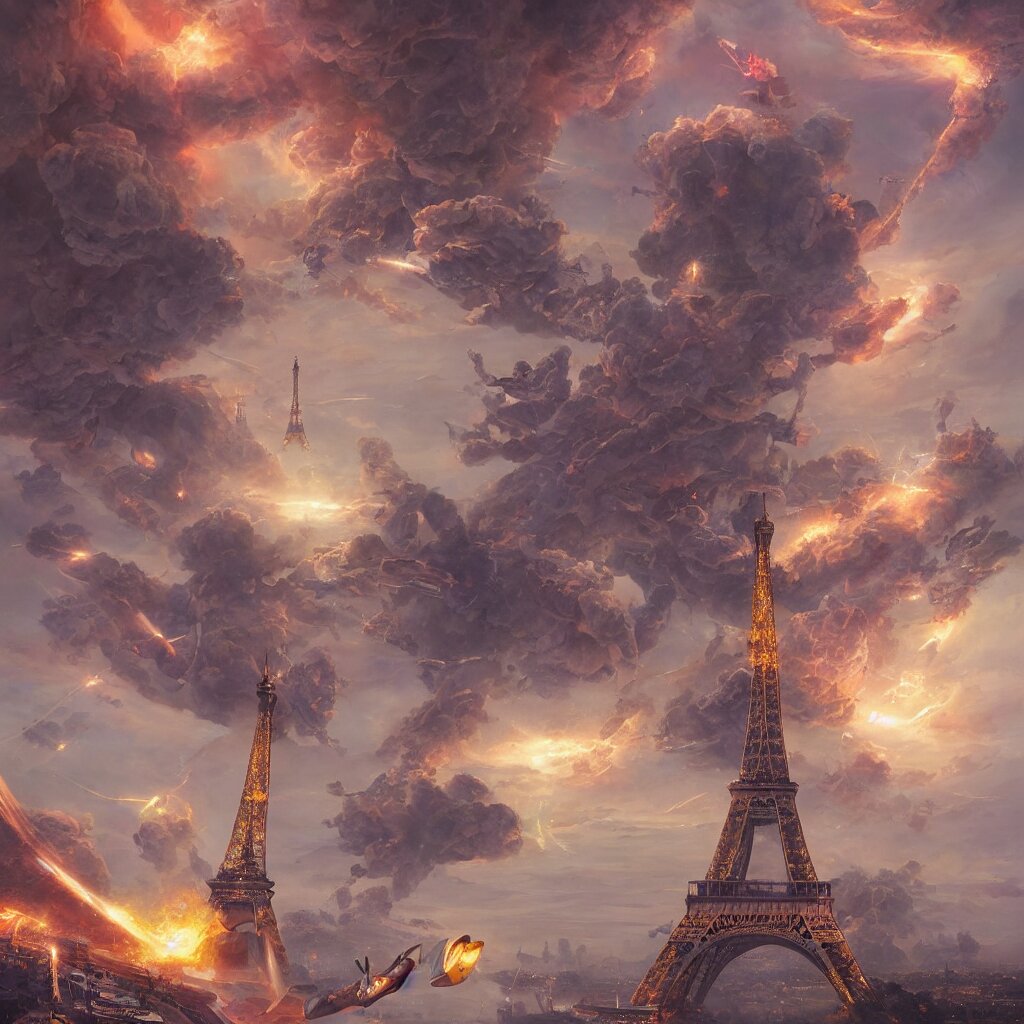 tictac ufo crashing on the eiffel tower, hyper-realistic, Peter Mohrbacher Takayuki Takeya , dramatic cinematic lighting rendered by octane, 8k, photograph