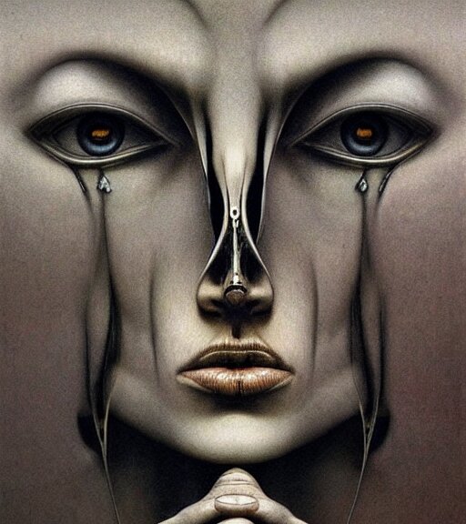 beautiful portrait of face of biomechanical woman by zdislaw beksinski, beautiful, masterpiece, award - winning, complex 