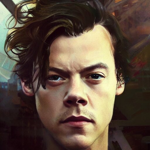 Harry Styles - Hyperrealistic Portrait by Bladerunner Street by Jeremy Mann and Alphonse Mucha - Fantasy Art by Artstation by Manuela Musa - Photo Realistic by Dynamic Lighting by Artstation by Mario Casagrande - Art of Elysium by Jeremy Mann and Alphonse Mucha - Award Winning by Very Detailed Face by 4K by Manuela Mus. make it a photo session