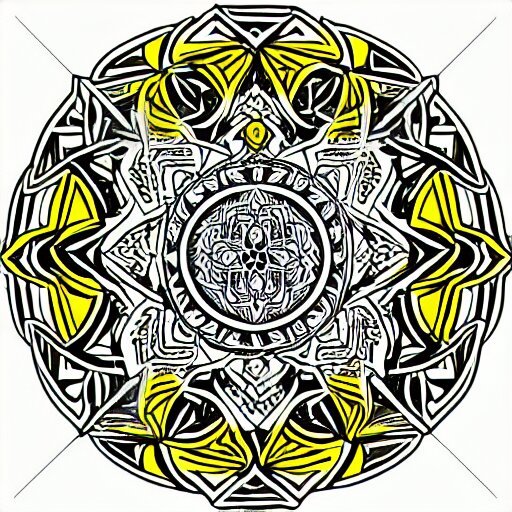 tattoo sketch on yellow paperp, polynesian style, cat hugging the sun, maori, ornament, line, vector, mandala