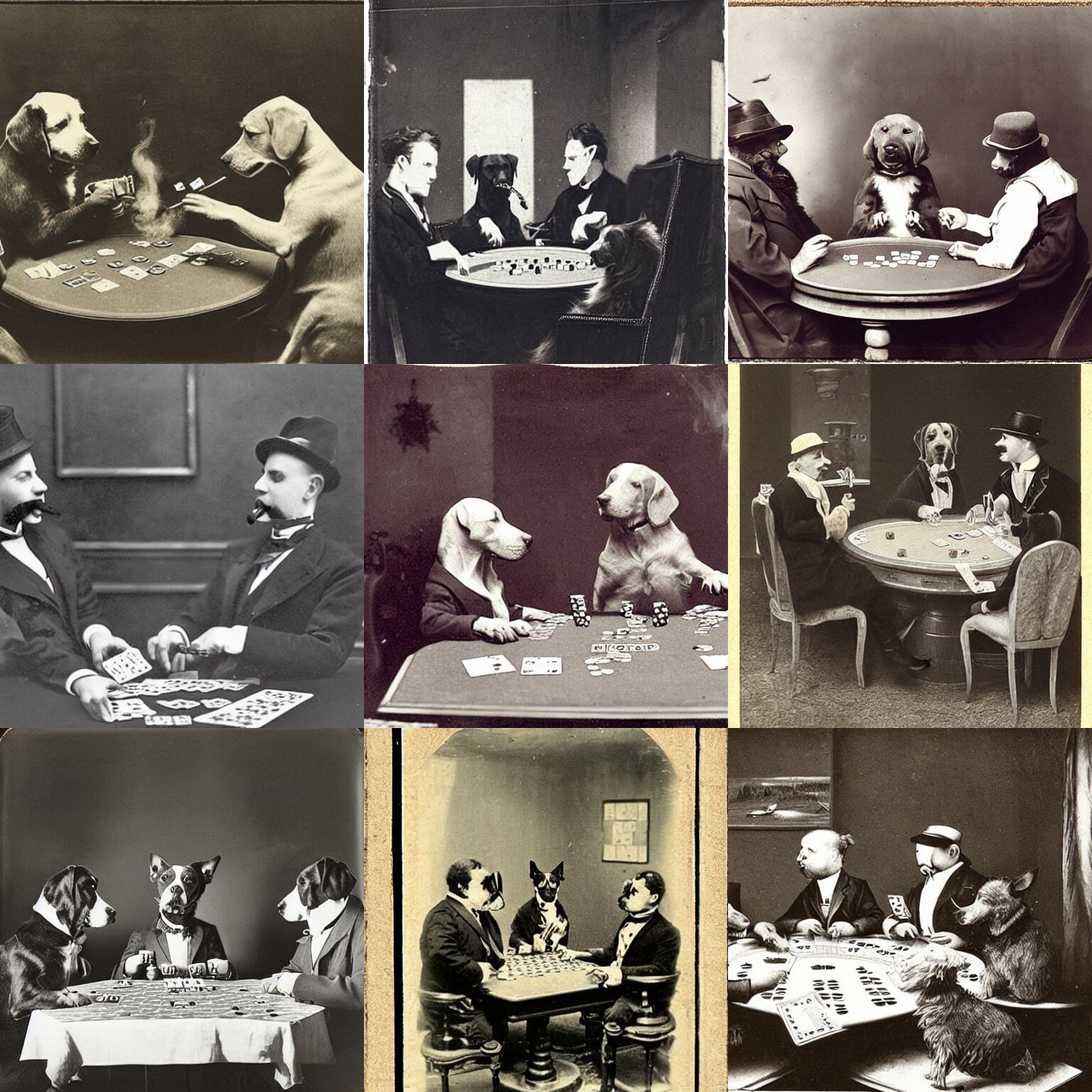 “dogs playing poker and smoking, 1900’s photo”