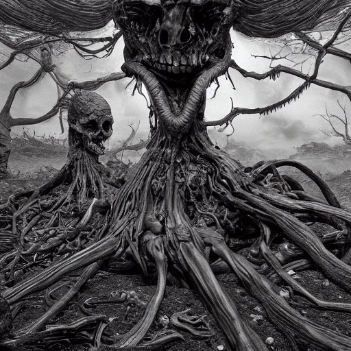 the dead are gone and the living are hungry style of dali, style of bernie wrightson, masterpiece, stunning, highly detailed, unreal engine, style of junji ito, 8 k 