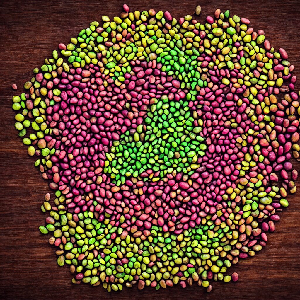 Muted Colored Soy Bean Spiral Over Dark Wood Table As Food Photography Masterpiece. make the soy bean spiral more muted and indistinct