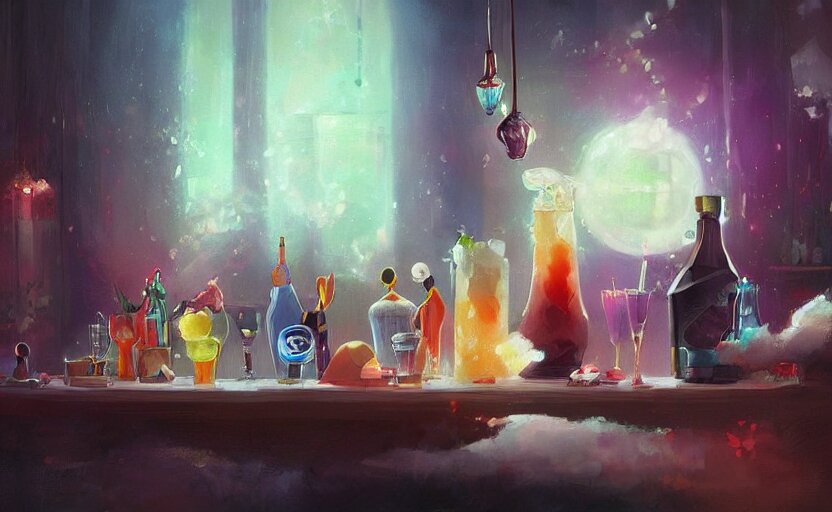 A painting of mystical cocktails trending on artstation in the style of Greg Rutkowski