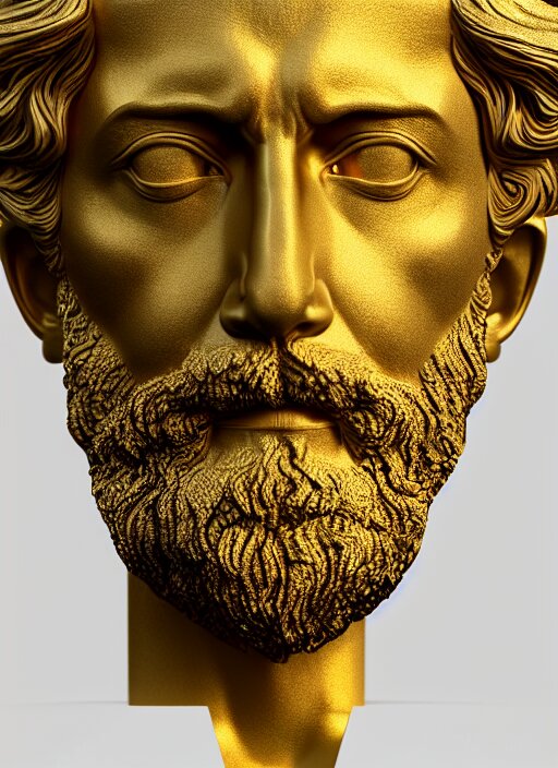 stylized gold onyx ornate statue bust made of marble of saint peter, perfect symmetrical body, perfect symmetrical face, hyper realistic, hyper detailed, by johannen voss, by michelangelo, octane render, blender, 8 k, displayed in pure white studio room 
