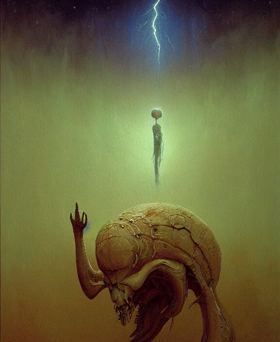 a detailed painting portrait inspired by moebius and beksinski of a xenomorph and a sheet of white linnen. science fiction poster. upperbody. cinematic sci - fi scene. accurate anatomy. symmetry. portrait and science fiction theme with lightning, aurora lighting. clouds and stars. smoke. futurism. fantasy. by beksinski carl spitzweg. baroque elements. baroque element. intricate artwork by caravaggio. oil painting. oil on canvas. award winning. dramatic. trending on artstation. 8 k 