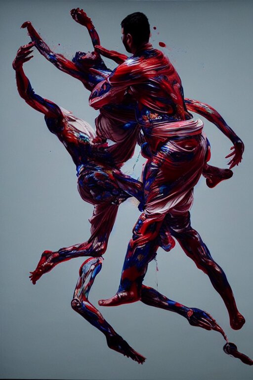 bodies entwined in a fight, extremely intricate and detailed, by painted by francis bacon, conor harrington, adrian ghenie, and james jean. 8 k cinematic lighting, hyper realism 