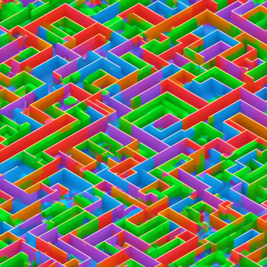 wimmelbilder maze made of 80's arcade landscape, isometric, octane render, unreal engine