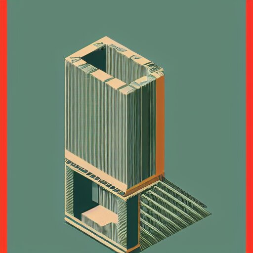 a three color screen print of an isometric view of an anthropological conceptual object, brutalism, anthropomorphic, fujifilm, 
