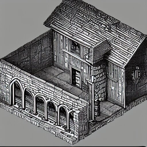 an isometric stylized medieval house by rembrandt 