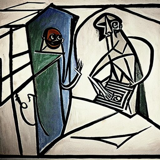 person receives electricity bill, looks at it in shock, Picasso style