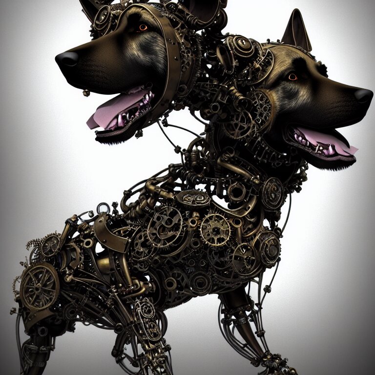 steampunk cybernetic biomechanical german shepard, front facing, symmetric, 3 d model, very coherent symmetrical artwork, unreal engine realistic render, 8 k, micro detail, intricate, elegant, highly detailed, centered, digital painting, artstation, smooth, sharp focus, illustration, artgerm, futuristic car. change model to futuristic car