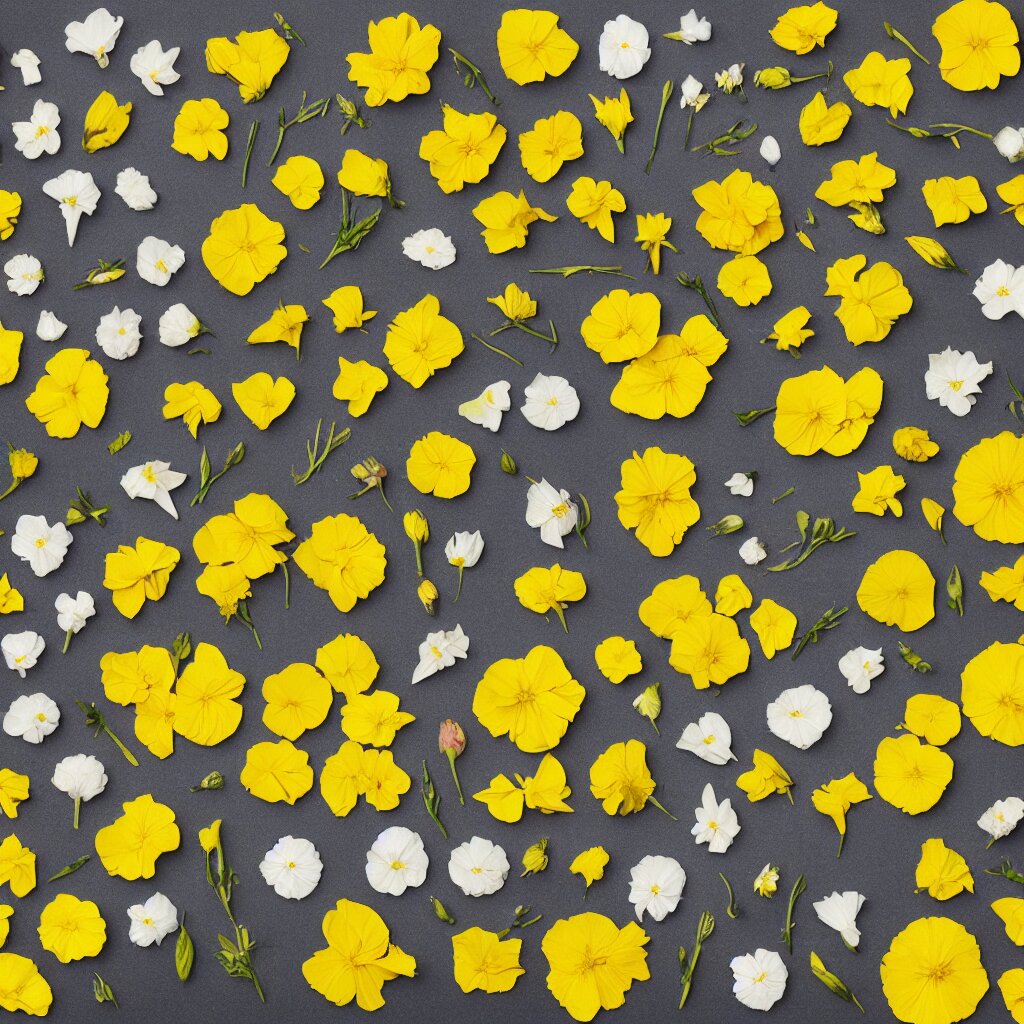 various kinds of separate yellow flower petals, botanical illustration, white background, 8 k 