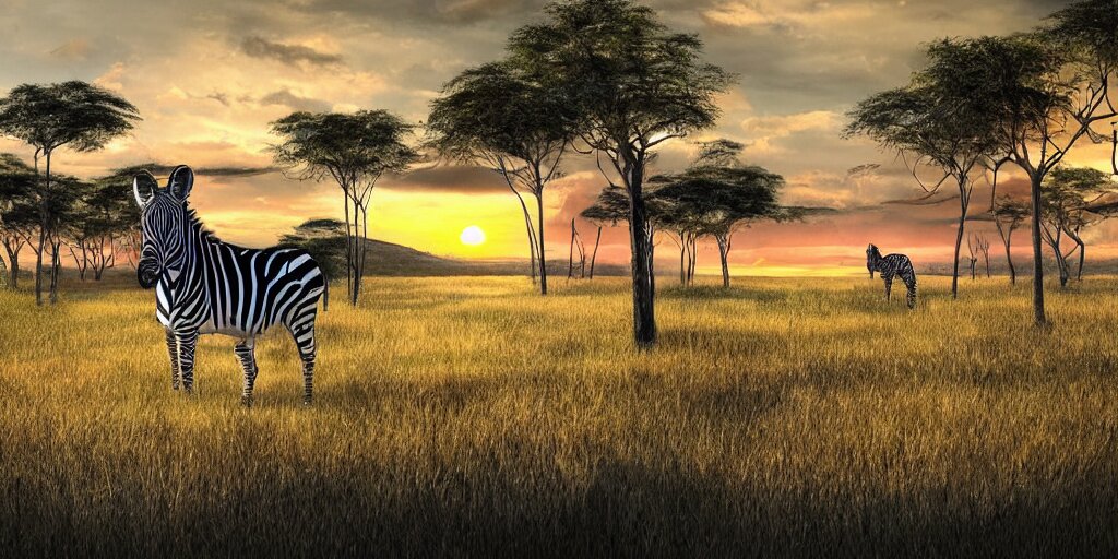 Add a human to the scene and have them looking at the zebra as the sun goes down.