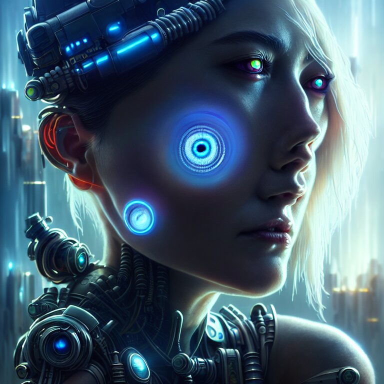 ultra realistic beautiful cyborg deity eyes closed, scifi, cyberpunk, fantasy, intricate details, movie still, highly detailed, photorealistic, octane render, eerie, 8k, art by artgerm and michael welan and greg rutkowski