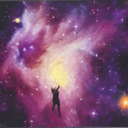 Mason Reece (1974) in space in front of a purple nebula