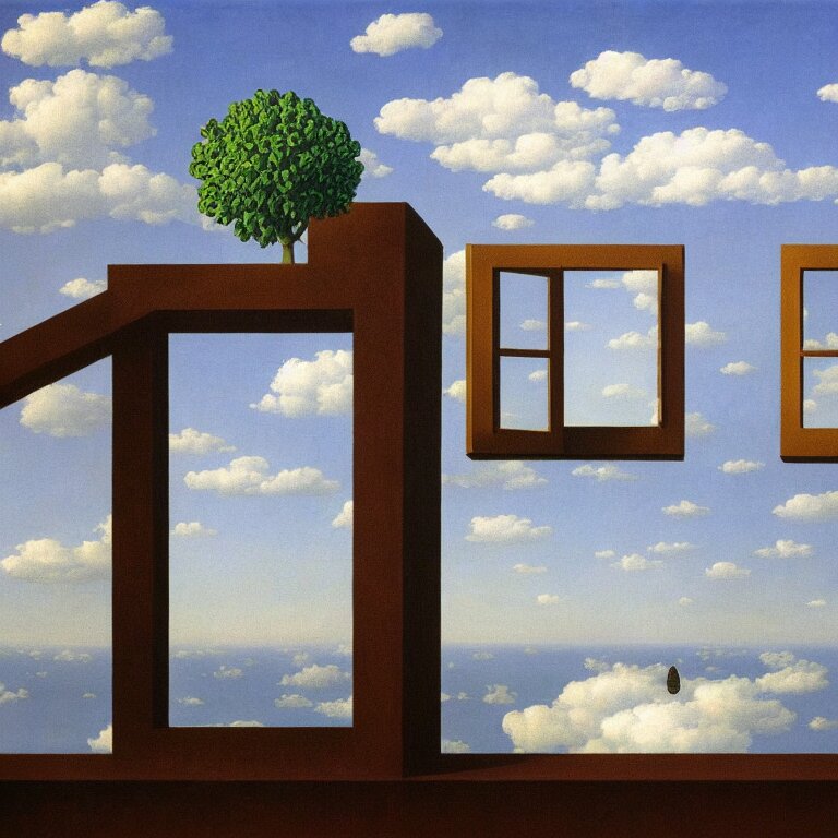 window floating in the sky, by rene magritte, centered, detailed painting, hd, hq, high resolution, high detail, 4 k, 8 k 