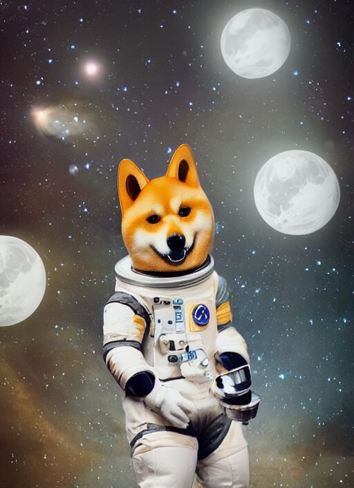 make the astronaut body longer and the shiba inu head shorter