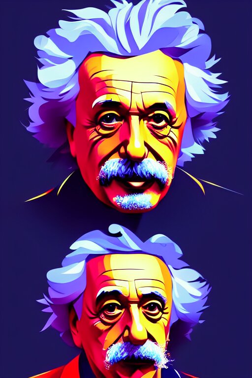 concept art by jama jurabaev, cel shaded, cinematic shot, trending on artstation, high quality, brush stroke, hyperspace, vibrant colors, portrait of einstein 