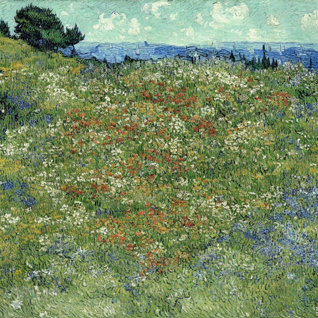 a gorgeous garden on the edge of a cliff filled with beautiful flowers in different shades of pale green, van gogh 