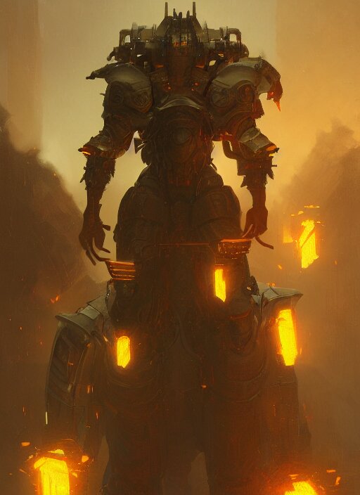 a photorealistic dramatic hyperrealistic render of an armored fire golem by wlop, greg rutkowski, alphonse mucha, beautiful dynamic dramatic dark moody lighting, shadows, cinematic atmosphere, artstation, concept design art, octane render, 8 k 