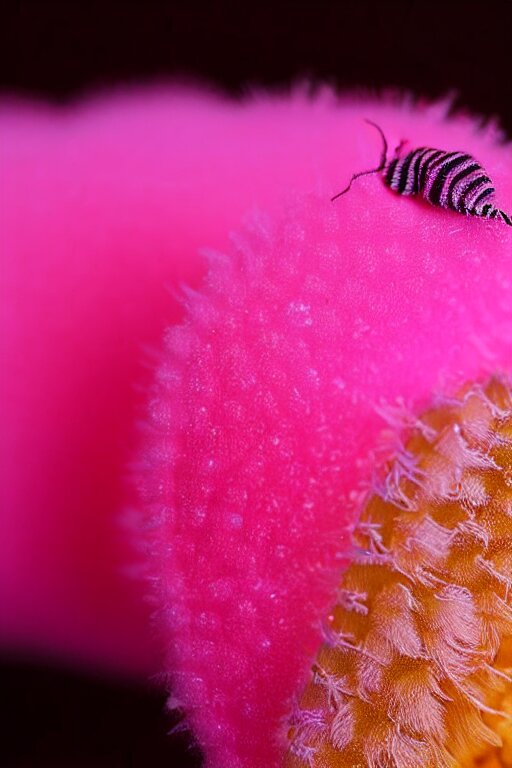 high quality macro close-up translucent fluffy caterpillar! gorgeous highly detailed hannah yata elson peter cinematic pink lighting high quality low angle hd 8k sharp shallow depth of field
