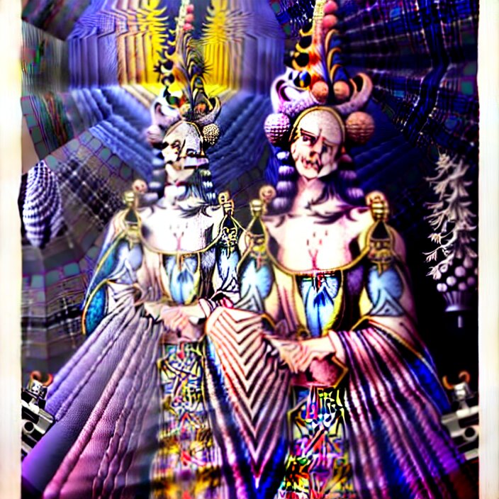 beautiful oil painting, full length portrait of dauphinois in baroque coronation robes 1701, Dan Mumford, Dan Mumford, Alex grey, hyacinthe rigaurd, highly detailed , lsd visuals, dmt fractal patterns, visionary art, psychedelic art, ornate, vaporwave, baroque, Greg rutkowski