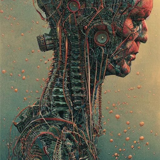 a portrait of a robot, high detailed beksinski painting, by adrian ghenie and gerhard richter. art by takato yamamoto. masterpiece, deep colours 