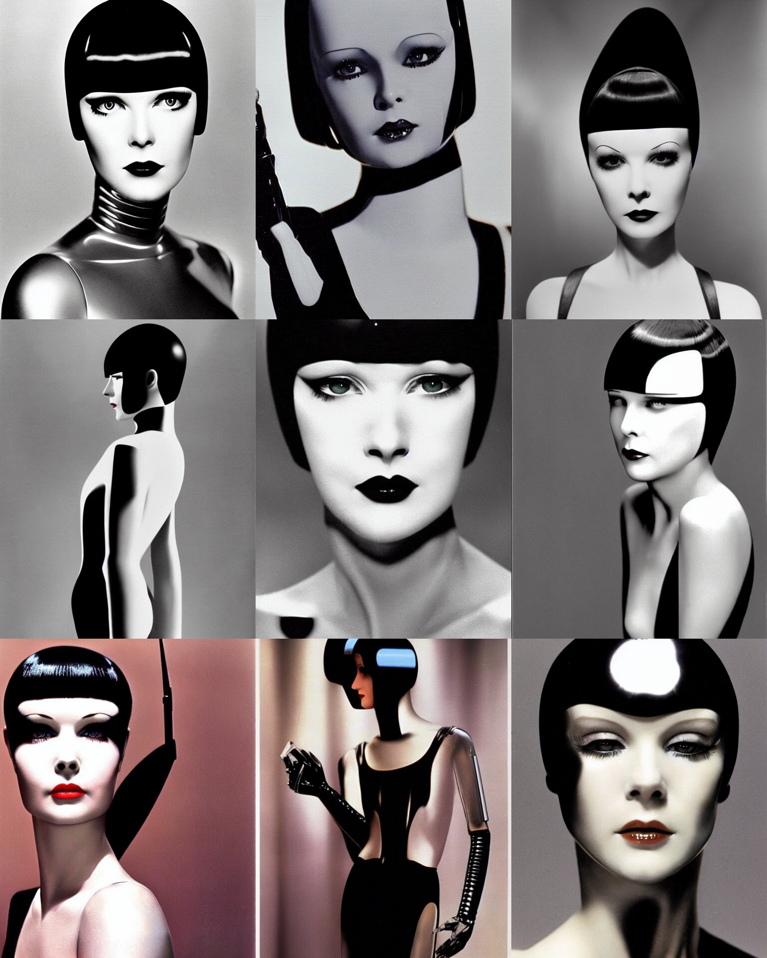 mary louise brooks is half robot, chrome skin, 1 9 8 0 s airbrush, clean lines, futuristic, blade runner 