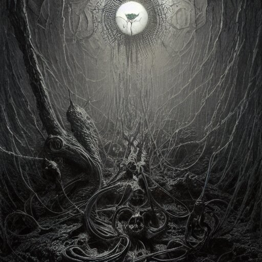 abandon all hope, ye who enter here, horror art by beksinski and szukalski and giger and and pyromallis and dzo and iris compiet and seb mckinnon, digital art, highly detailed, intricate, sharp focus, trending on artstation hq, deviantart, pinterest, unreal engine 5, 4 k uhd image 