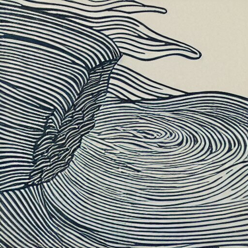 crashing ocean wave, thin long fine lines, ultra detailed, woodblock print