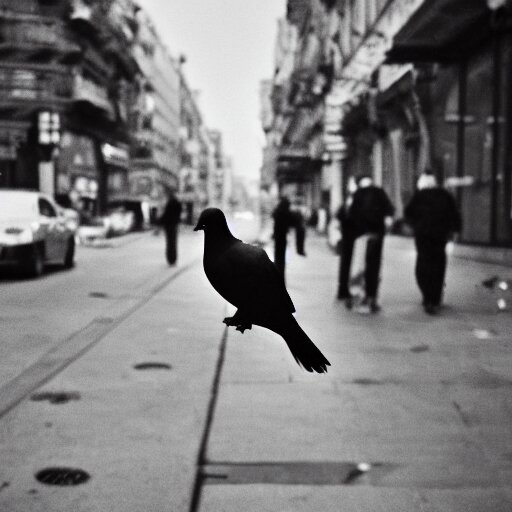 surveillance camera footage, black and white, xavi hernandez on the street holding a pigeon 