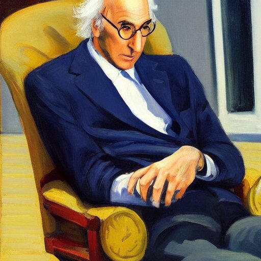 larry david sitting on a bagel chair, edward hopper painting