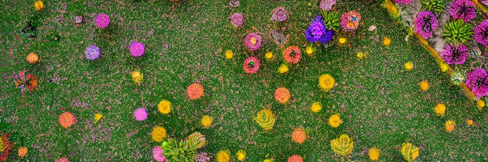 Solarpunk synthetic plants blooming, close-up from above, colourful, 8k, stunning, award winning, world press photo, speculative futures, calm atmosphere by photographer Will Ellis