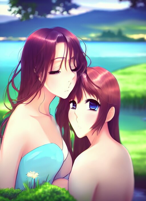 kissing women in water swimsuits, cute, young, skinny