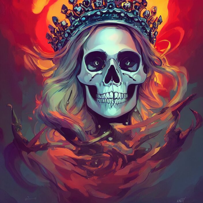 a skull with the crown of a king, in the style of artgerm, charlie bowater, sam guay, atey ghailan and mike mignola, vibrant colors and hard shadows and strong rim light, plain background, comic cover art, trending on artstation 