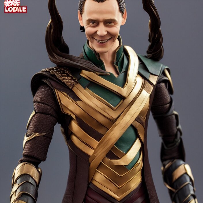 Tom Hiddleston, a Good Smilefigure of Tom Hiddleston, Loki, Figurine,Detailed Product Photo, Make Him into a Monster. turn tom hiddleston into a sinister, leering creature